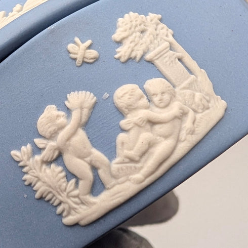 British Vintage Wedgwood Jasperware Box Pair, Pale Blue